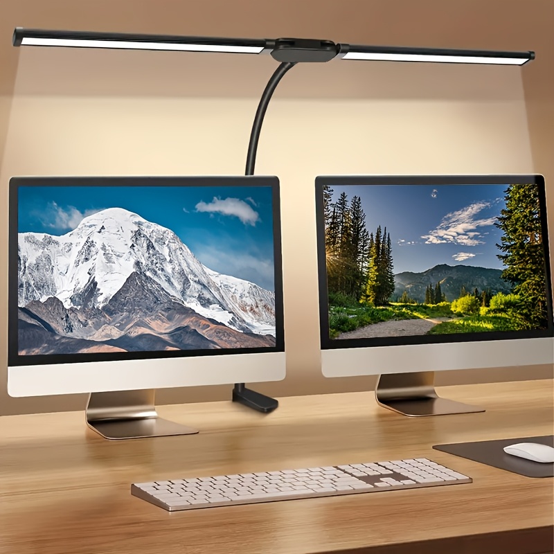Home Office Work Table - Çift Başlı, Kelepçeli LED Masa Lambası,
